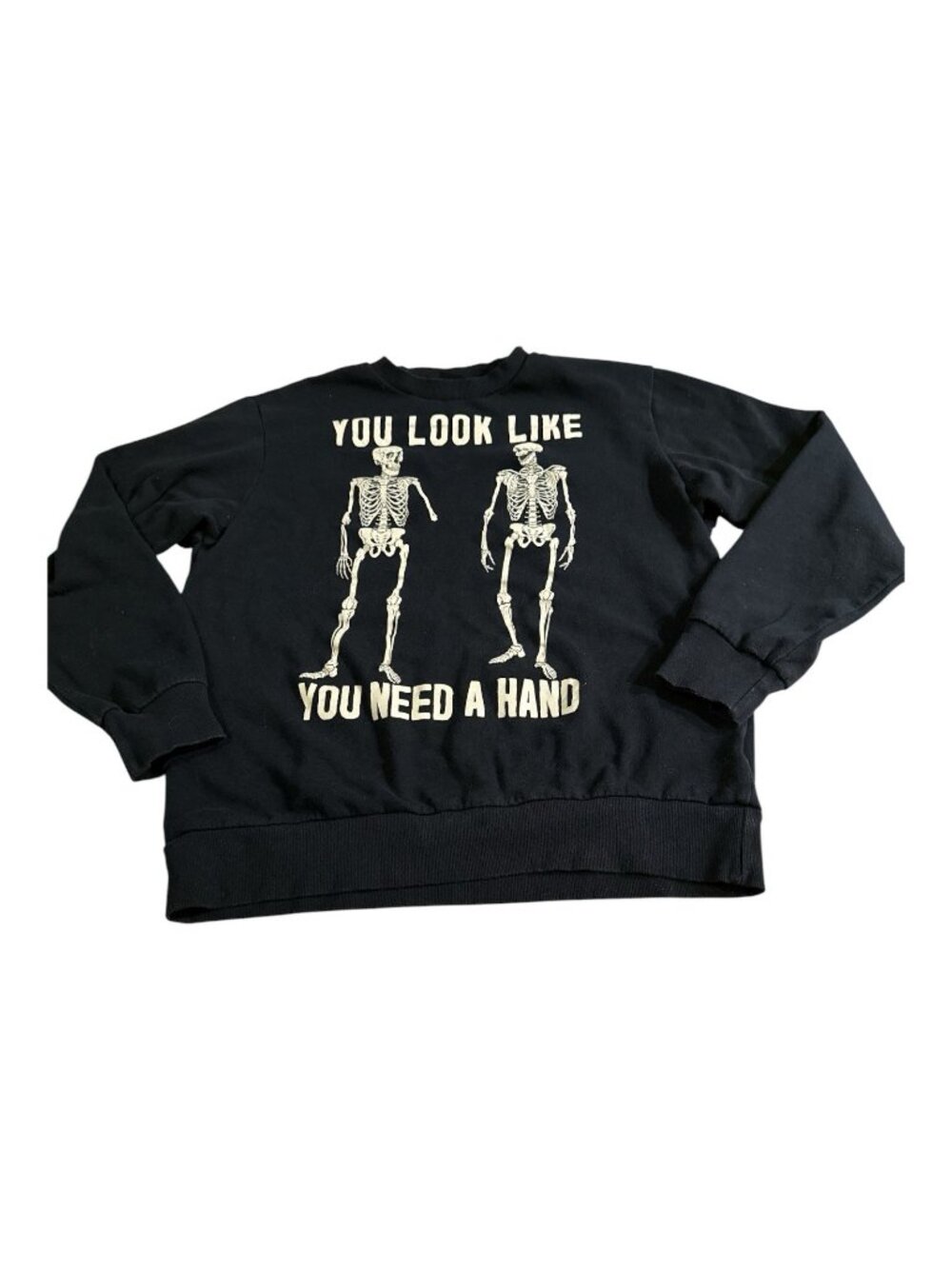 Mad Engine Funny Skeleton Graphic Sweatshirt L You Look Like You Need A Hand